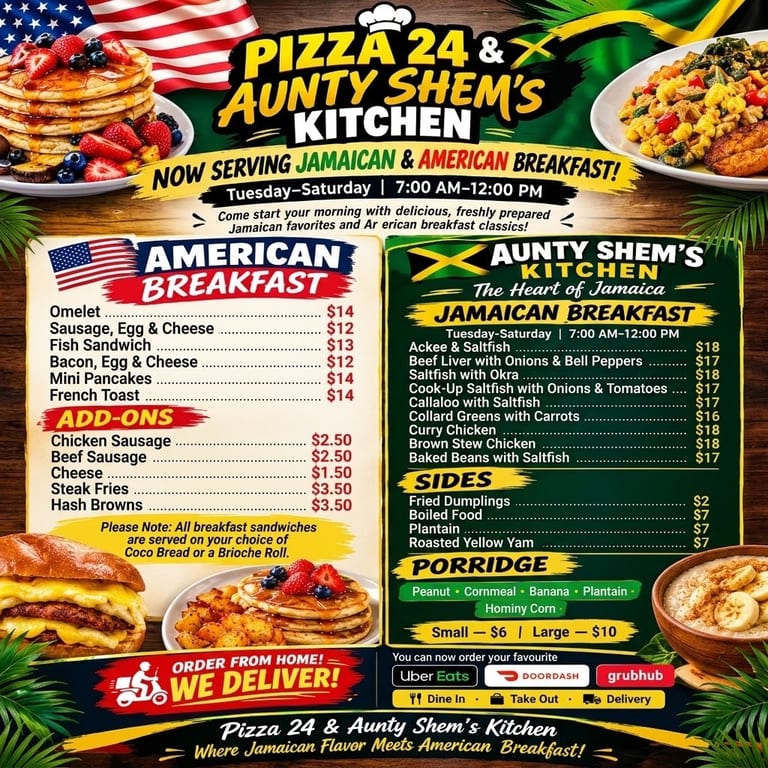 Now Serving Jamaican & American Breakfast!